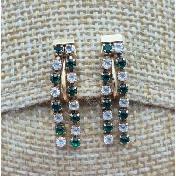 Lot of 2 Gold Tone Minimalist Clip On Earrings Dainty Dangle Rhinestones CUTE - Picture 5 of 9